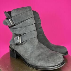 Vince Camuto Webey Gray Suede Strappy Moto Boot US 6